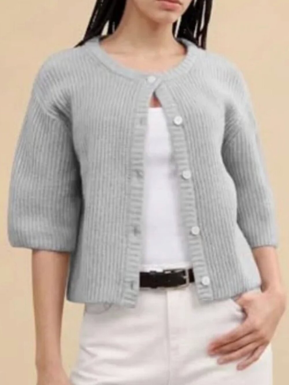 Aerie unREAL Short Sleeve Cardigan Light Gray Size S